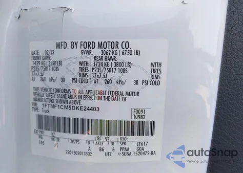 2013 Ford F-150 Xl z USA, uszkodzony, nr VIN 1FTMF1CM5DKE24403